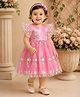 Bella Moda Woven Cap Sleeves Floral Applique Detailed Dress - Pink