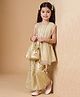 Bella Moda Woven Sleeveless Leaves Printed & Gota Lace Embellished Peplum Top & Palazzo with Dupatta Set - Beige
