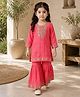 Bella Moda Cotton Blend Woven Three Fourth Sleeves Floral Embroidered Kurti & Sharara Set - Pink