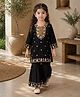 Bella Moda Cotton Blend Woven Three Fourth Sleeves Floral Embroidered Kurti & Sharara Set - Black