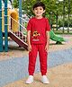 Palgrave Cotton Knit Full Sleeves Orange Printed Tee & Joggers Set - Red