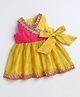 Many Frocks & Chanderi Woven Sleeveless Lace Embellished Dress - Yellow & Pink