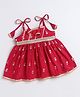Many frocks & Cotton Woven Sleeveless Floral Printed & Lace Embellished Dress - Maroon