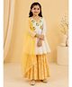 Bitiya By Bhama Cotton Blend Woven Three Fourth Sleeves Floral Embroidered Angarakha Kurti & Sharara With Dupatta Set - Off White