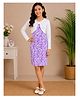 STH Knitted Knit Floral Printed Dress With Full Sleeves Shrug - Purple