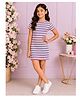 STH Knitted Knit Half Sleeves Striped Dress - Pink Blue & Yellow