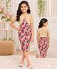 STH Knitted Knit Leaves Printed Dress With Half Sleeves Shrug - Red