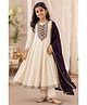 STH Cotton Rayon Woven Full Sleeves Floral Embroidered Lace Embellished Anarkali Kurti & Pants With Dupatta Set - Cream
