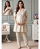 True Shape Pure Cotton Flax Woven Half Sleeves Abstract Printed Coordinating Kurti & Pants With Side Zipper Nursing Access - Off White