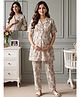 True Shape Pure Cotton Flax Woven Half Sleeves Floral Printed Coordinating Kurti & Pants With Side Zipper Nursing Access - White