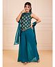 TeenTrums Brocade Woven Sleeveless Damask Printed Kurti Palazzo With Dupatta Set - Teal Blue