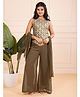 TeenTrums Brocade Woven Sleeveless Damask Printed Kurti Palazzo With Dupatta Set - Olive Green