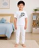 Palgrave Cotton Knit Half Sleeves Football Printed Tee & Pants Night Suit - White