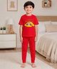 Palgrave Cotton Knit Half Sleeves Sloth Printed Tee & Pants Night Suit - Red