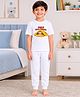 Palgrave Cotton Knit Half Sleeves Sloth Printed Tee & Pants Night Suit - White