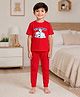 Palgrave Cotton Knit Half Sleeves Sleeping Panda Printed Tee & Pants Night Suit - Red