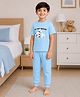 Palgrave Cotton Knit Half Sleeves Sleeping Panda Printed Tee & Pants Night Suit - Light Blue