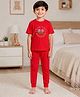 Palgrave Cotton Knit Half Sleeves Floral Printed Tee & Pants Night Suit - Red