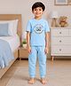 Palgrave Cotton Knit Half Sleeves Floral Printed Tee & Pants Night Suit - Light Blue