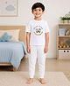 Palgrave Cotton Knit Half Sleeves Floral Printed Tee & Pants Night Suit - White