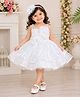 TINY MINY MEE Elastane Woven Sleeveless Sequins Embellished & Ruffle Detailed Dress - White