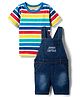 Babyhug Single Jersey Knit Dungaree With Half Sleeves Tee with Junior Captain Embroidery in Blue