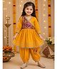 Vastrarth Cotton Silk Woven Three Fourth Sleeves Paisley & Floral Embroidered Lace Embellished Angarakha Style Kurti & Patiala Set - Yellow