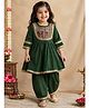 Vastrarth Cotton Silk Woven Three Fourth Sleeves Ethnic Embroidered Lace Embellished Kurti & Patiala Set - Green