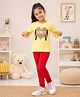 3PIN Cotton Knit Full Sleeves Tassels Embellished & Cool Vibes Text Printed Tee & Leggings Set - Yellow & Red