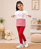 3PIN Cotton Knit Full Sleeves Unicorn Printed Tee & Leggings Set - White & Red