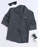 Fourfolds Cotton Blend Woven Full Sleeves Typography Embroidered Shirt - Grey