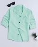Fourfolds Cotton Blend Woven Full Sleeves Typography Embroidered Shirt - Sea Green