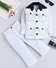 Fourfolds Cotton Blend Woven Full Sleeves Solid Safari Style Jacket & Trousers Set - Off White