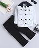 Fourfolds Cotton Blend Woven Full Sleeves Solid Safari Style Jacket & Trousers Set - Off White & Black