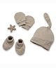 Cocoon Care Bamboo Knit Solid Cap Mittens & Booties Set - Beige - Circumference - 35.6 Cms