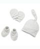 Cocoon Care Bamboo Knit Solid Cap Mittens & Booties Set - Off White - Circumference - 35.6 Cms