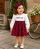 My Milestones Cotton Woven Full Sleeves Little Princess Text Embroidered Dress With Headband - White & Red