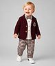 My Milestones Cotton Woven Full Sleeves Solid Shirt & Trousers Set With Shield Embroidered Blazer & Bow - Multi Colour
