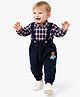 My Milestones Cotton Knit Full Sleeves Checked Shirt & Interlock Suspender Pants - Navy Blue