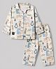 Enfance Core Cotton Woven Full Sleeves Co-ord Shirt & Pajama Night Suit with Penguin, Polar Bear & Leaf Print - Blue