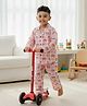 Playful Threads 100% Cotton Woven Full Sleeves Elephant Printed Coordinating Shirt & Pajama Night Suit - Pink & White