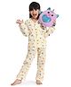 Playful Threads 100% Cotton Woven Full Sleeves Kangaroo Printed Coordinating Shirt & Pajama Night Suit - Cream