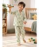 Playful Threads 100% Cotton Woven Full Sleeves Hot Air Balloon Printed Coordinating Shirt & Pajama Night Suit - White & Green