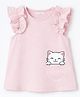 Bubble Berry Cotton Knit Sleeveless Frill Detailed & Kitten Printed Top - Light Pink