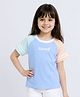 Bubble Berry Cotton Knit Half Raglan Sleeves Sweet Text Printed Tee - Sky Blue
