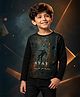 NUSYL Cotton Blend Knit Full Sleeves Stay Text Printed Tee - Black