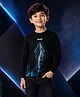 NUSYL Cotton Blend Knit Full Sleeves You Can Text & Whale Printed Tee - Black
