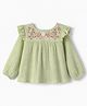 Babyhug 100% Cotton Woven Top with Full Sleeves and Floral Embroidery in Green