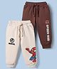Bonfino Marvel 100% Cotton Fleece Knit Full Length Jogger Fit Track Pant with Spider Man Print Pack of 2 - Brown & Off White