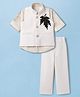Radutu Cotton Woven Full Sleeve Three Piece Party Suit With Leaves Patch in Beige